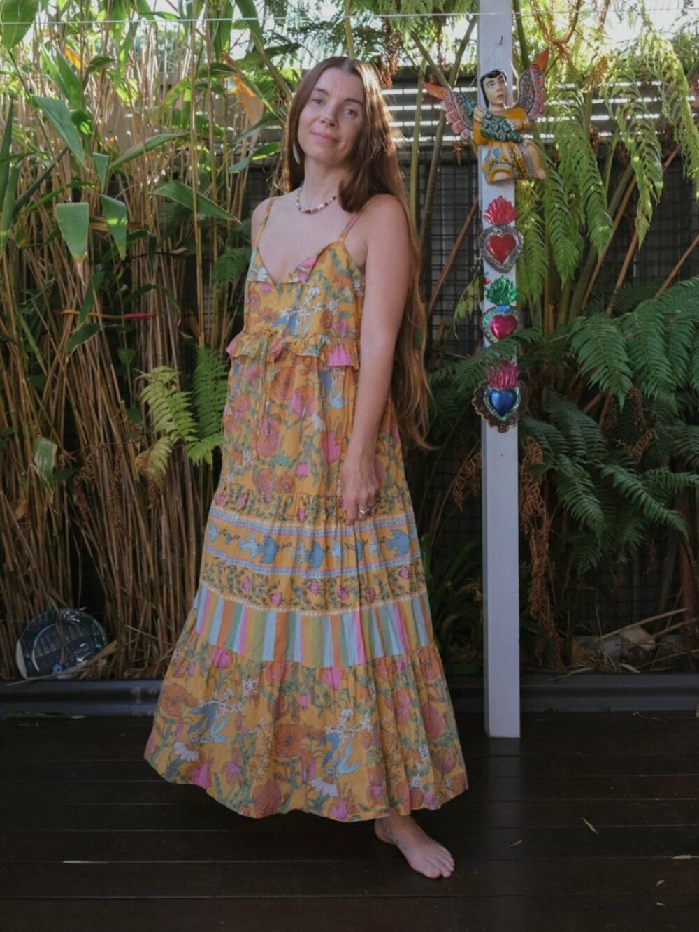 MoonFace Sunny Yellow - Witch's Garden Floral Maxi Dress Small (Oversized) $210
